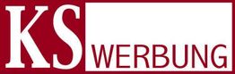 Rotes Logo mit den weißen Buchstaben "KS WERBUNG" auf rotem Hintergrund links und weißem Quadrat rechts.