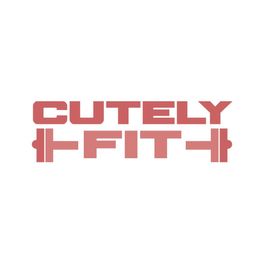Logo with the text "CUTELY FIT" in red with barbell icons on both sides of "FIT".