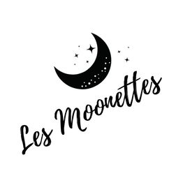 Logo de "Les Moonettes" avec une lune noire et étoiles sur fond blanc.