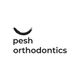 Logo with a curved line above the text "pesh orthodontics" in black font.
