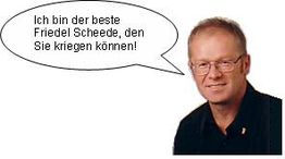 Porträt eines Mannes mit Brille, der in einer Sprechblase seinen Namen und ein Kompliment angibt.