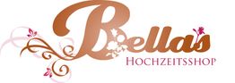 "Logo von Bellas Hochzeitsshop in Braun und Rosa mit Blumenverzierungen."