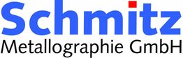 Schriftzug: "Schmitz Metallographie GmbH" in Blau und Schwarz mit rotem Detail auf dem "i".