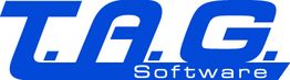 Blaues Logo mit der Aufschrift "TAG Software" auf weißem Hintergrund.