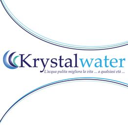 Logo di Krystalwater con il motto: "L'acqua pulita migliora la vita... a qualsiasi età..."