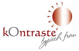 Logo mit Text "kOntraste typisch frau" und einer stilisierten Sonne rechts.