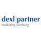 Logo von "dexl partner" in blauer Schrift, darunter "marketing werbung".