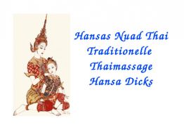 Thailändische Illustration und Text "Hansas Nuad Thai Traditionelle Thaimassage Hansa Dicks".