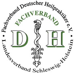 Logo des Fachverbandes Deutscher Heilpraktiker e.V., mit Schlange und Stab, grüne Buchstaben.