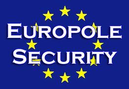 "Text 'EUROPOLE SECURITY' vor EU-Sterne-Kreis auf blauem Hintergrund."