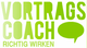 Textlogo "Vortragscoach Richtig Wirken" in Grün mit Sprechblase.