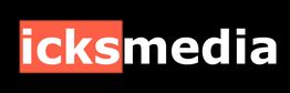 Logo mit dem Text "icksmedia", "icks" in einem roten Rechteck, auf schwarzem Hintergrund.