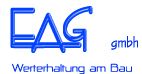 Logo mit blauem Text "EAG GmbH, Werterhaltung am Bau" auf weißem Hintergrund.