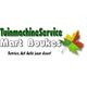 Logo van TuinmachineService Mont Boukes met groene tekst, een blad en slogan: "Service, het hele jaar door!".