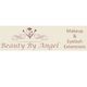 Logo de "Beauty By Angel" con brochas y texto de maquillaje y extensiones de pestañas.