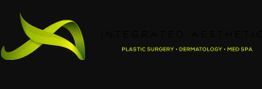Green ribbon logo, "Integrated Aesthetics: Plastic Surgery, Dermatology, Med Spa" on black background.