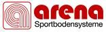 Logo mit rotem Schriftzug "arena Sportbodensysteme" und einem stilisierten Symbol links.