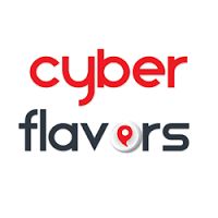 "Cyber Flavors logo with a red and black color scheme, featuring a map pin design in 'flavors'."