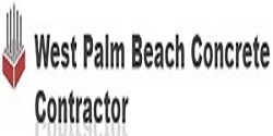 Logo reads "West Palm Beach Concrete Contractor" with a red and gray symbol on the left.