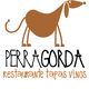 Logo de restaurante con dibujo de perro y texto: "Perra Gorda, restaurante tapas vinos".