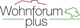 Logo mit Schriftzug "Wohnforum plus" und stilisierten Dach- und Baumelementen.