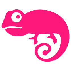 Silueta de camaleón en color rosa sobre fondo blanco.