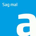 Blauer Hintergrund mit weißem Text „Sag mal“ und großem „a“.