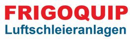 Rotes und blaues Logo mit Text: "FRIGOQUIP Luftschleieranlagen".