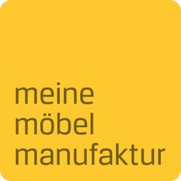 Gelber Hintergrund mit dem Text "meine möbel manufaktur" in schwarzer Schrift.