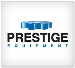 Logo of Prestige Equipment with a blue 3D gear design above the company name.