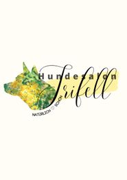 Hundesalon-Logo mit Blumenmuster in Hundesilhouette und Schriftzug "Trifell - Natürlich schön".