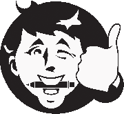 Mann zeigt Daumen hoch, blinzelt und lächelt mit Stift im Mund, Icon-Stil.