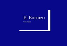 Texto en fondo azul: "El Bornizo, Casa Rural" con diseño de líneas blancas.