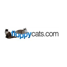 Logo with two cats and the text "floppycats.com" in blue and black.