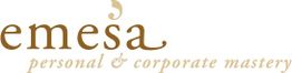 Logo mit Text "emesa personal & corporate mastery" in brauner Schrift.