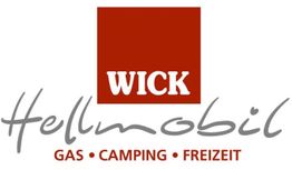 Rotes Quadrat mit "WICK", darunter Schriftzug "Hellmobil" und Text "Gas • Camping • Freizeit".