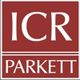 Rotes Logo mit weißem Text „ICR PARKETT“ auf zwei Ebenen.