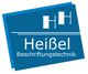 Blaues Logo mit Text "Heißel Beschriftungstechnik" und stilisiertem Symbol oben.