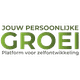 Tekstlogo: "Jouw Persoonlijke Groei, Platform voor zelfontwikkeling" in groene letters.
