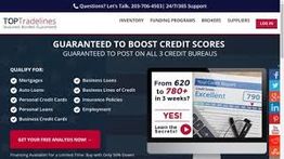 Credit score boosting service advertisement with list of qualifying loans and a bar graph.