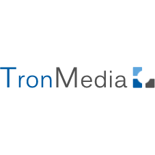 Logo von TronMedia mit blauem "T" und eines stilisierten Quadrats rechts.
