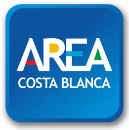 Logotipo cuadrado azul con texto "AREA COSTA BLANCA" en blanco.