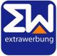 Logo mit weißem "EW", orangefarbenem Dreieck, blauem Hintergrund und Text "extrawerbung".