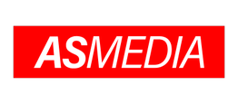 Texto "ASMEDIA" en blanco sobre fondo rojo.