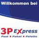 Willkommen bei 3PExpress: Post, Paket, Palette in blau-rotem Design.