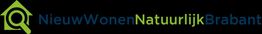 Logo met huis- en loep-icoon, tekst: "Nieuw Wonen Natuurlijk Brabant" in blauw en groen.