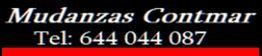 Texto "Mudanzas Contmar, Teléfono: 644 044 087" sobre fondo negro con línea roja debajo.