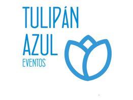 Logotipo de "Tulipán Azul Eventos" con ícono de flor en color azul.