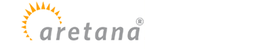 Logo mit Schriftzug "aretana" in Grau und Sonnensymbol links.