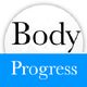 Logo met tekst "Body Progress" in zwart-wit en blauw.